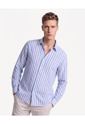 Camisa Rústica De Rayas Para Hombre Celeste Seven Seven