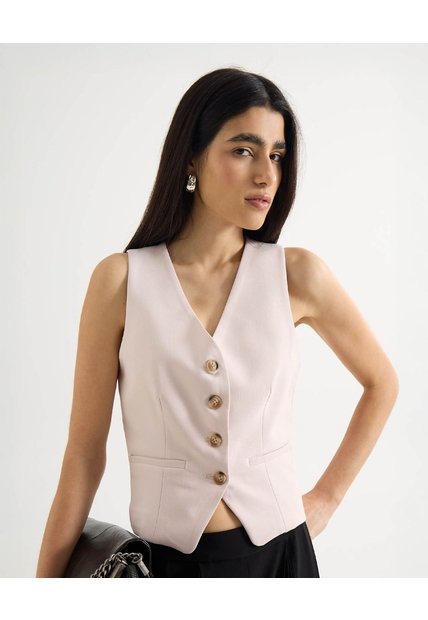 Chaleco Escote En V  Para Mujer Beige Seven Seven