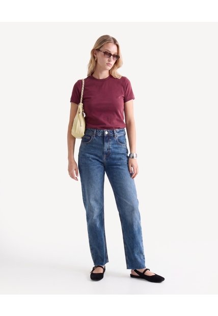 Camiseta Básica Tejido  Para Mujer Vino Seven Seven