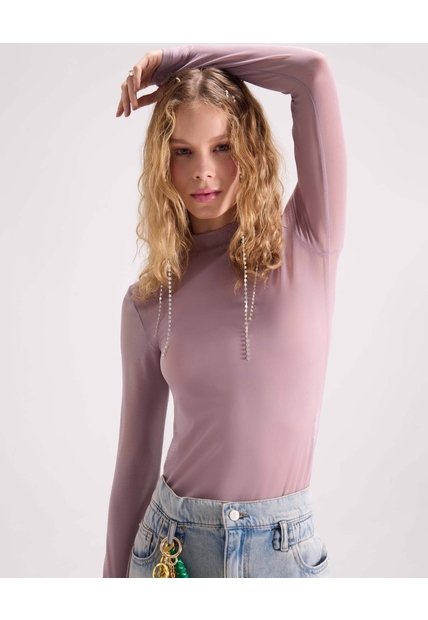 Camiseta Mesh Cuello Alto  Para Mujer Camel Seven Seven