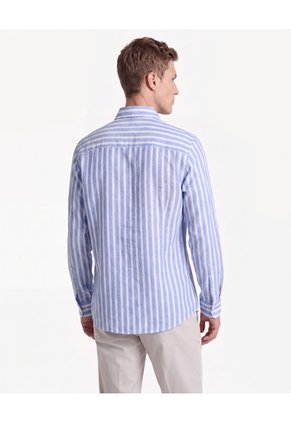 Camisa Rústica De Rayas Para Hombre Celeste Seven Seven