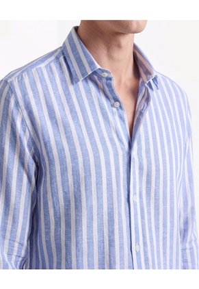 Camisa Rústica De Rayas Para Hombre Celeste Seven Seven