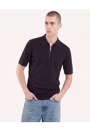 Polo Tricot Cierre Frontal  Para Hombre Negro Seven Seven