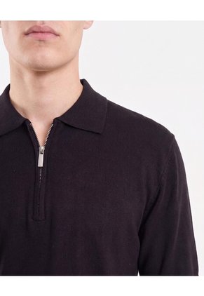 Polo Tricot Cierre Frontal  Para Hombre Negro Seven Seven