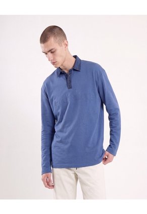 Polo Denim Detalle Frontal  Para Hombre Azul Seven Seven
