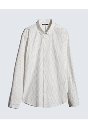 Camisa Cuello Gales Estampado De Lunares  Para Hombre Crema Seven Seven
