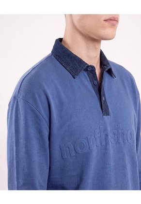 Polo Denim Detalle Frontal  Para Hombre Azul Seven Seven
