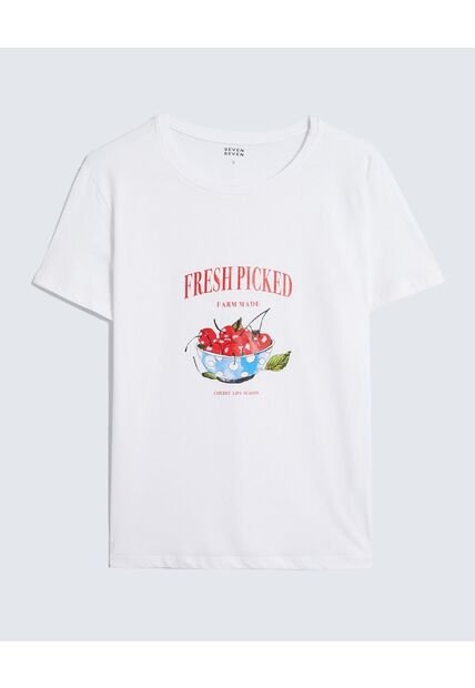 Camiseta Para Mujer Manga Corta Cuello Redondo Color Crudo Marca Seven Seven #28096364