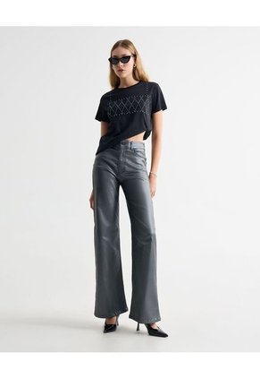 Camiseta Con Pedrería Brillante  Para Mujer Negro Seven Seven