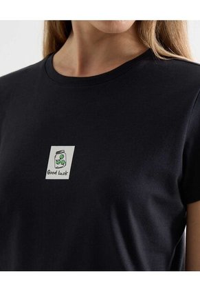 Camiseta Estampada Good Luck  Para Mujer Negro Seven Seven