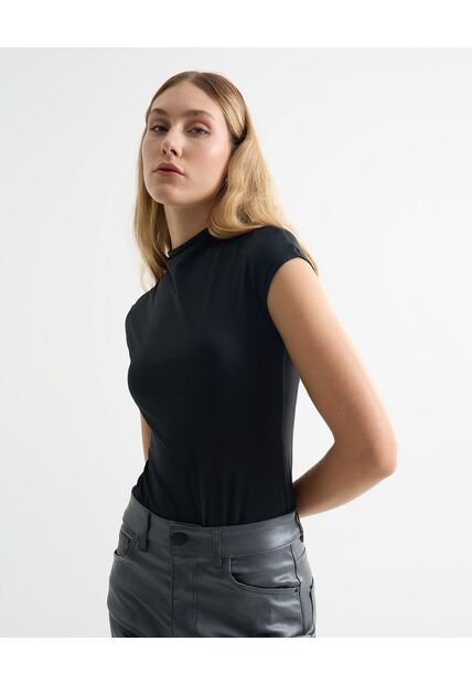 Camiseta Para Mujer Manga Corta Cuello Alto Color Negro Marca Seven Seven #28096342