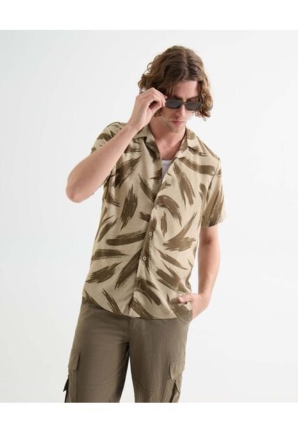 Camisa Resort Estampada  Para Hombre Verde Seven Seven