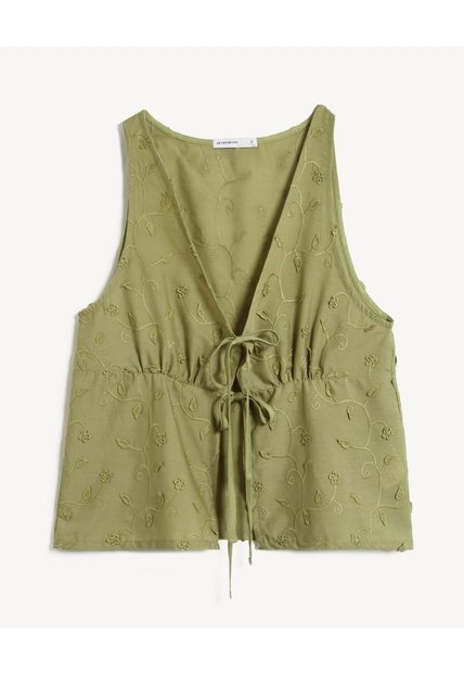Blusa Lace Up En Ojalillo 3D  Para Mujer Verde Seven Seven