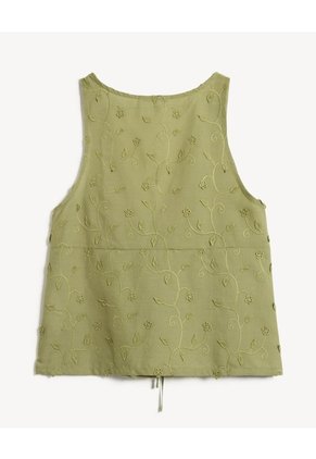 Blusa Lace Up En Ojalillo 3D  Para Mujer Verde Seven Seven