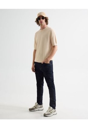 Camiseta Oversize Con Textura  Para Hombre Beige Seven Seven