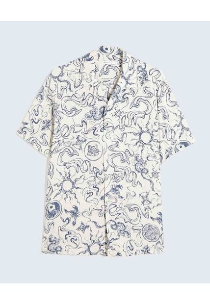 Camisa Resort Estampada  Para Hombre Azul Seven Seven