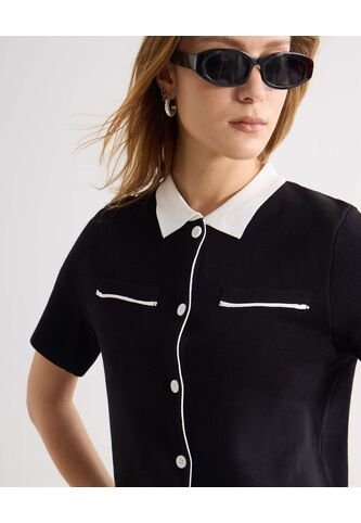 Camisa Bicolor Con Botones  Para Mujer Negro Seven Seven Seven Seven