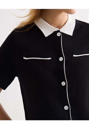 Camisa Bicolor Con Botones  Para Mujer Negro Seven Seven