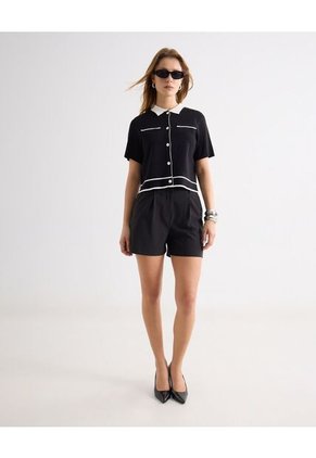 Camisa Bicolor Con Botones  Para Mujer Negro Seven Seven