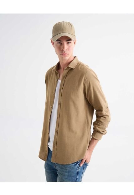 Camisa Para Hombre Manga Larga Sin Bolsillo Cuello Casual M Color Beige Marca Seven Seven #45012105