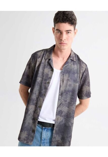 Camisa Resort Estampado De Manchas  Para Hombre Verde Seven Seven