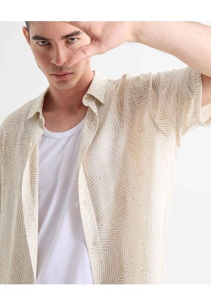 Camisa Para Hombre Manga Corta Sin Bolsillo Cuello Casual M Color Crema Marca Seven Seven #45012128