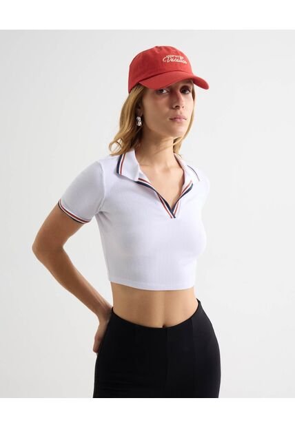 Camiseta Corta Tipo Polo  Para Mujer Marfil Seven Seven