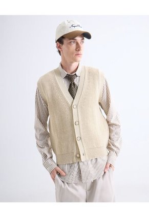 Chaleco Para Hombre Punto Color Beige Marca Seven Seven #45250013
