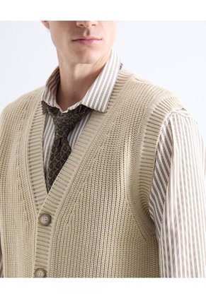 Chaleco Para Hombre Punto Color Beige Marca Seven Seven #45250013