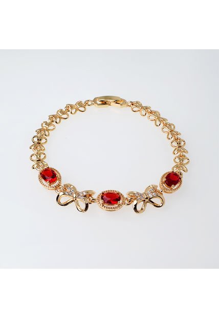 Pulsera Diseño Moñito Circones Rojo Y Translucido Dorado Sirene Rose