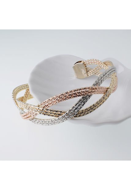 Brazalete Pulsera Entrelazado 3 Hilos Grosor 13mm Dorado Sirene Rose