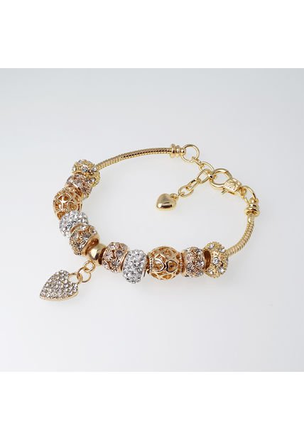 Pulsera Corazón Dorado Con Charms Y Zircones Dorado Sirene Rose