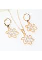 Conjunto Aretes Y Cadena Floral Con Cristales Baño Oro 18K Dorado Circones Sirene Rose de Sirene Rose Joyas