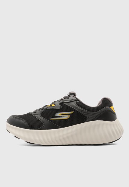 Tenis Running Negro-Blanco-Amarillo SKECHERS Basic Mesh Lace Up