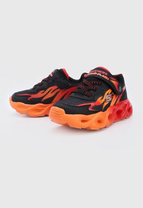 Tenis Lifestyle Negro-Naranja-Rojo Skechers Kids S Lights Thermo Flash