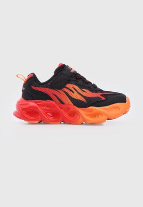 Tenis Lifestyle Negro-Naranja-Rojo Skechers Kids S Lights Thermo Flash