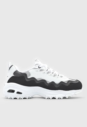 Tenis Lifestyle Blanco-Negro-Gris Skechers D'Lites-Get Wavy