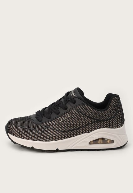 Tenis Lifestyle Negro-Oro Rosa-Blanco Skechers Uno - Shine Thru