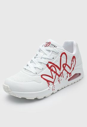Tenis Lifestyle Blanco-Rojo Skechers Uno-Dripping In Love