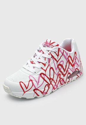 Tenis Lifestyle Blanco-Rojo-Magenta Skechers Uno - Apread The Love