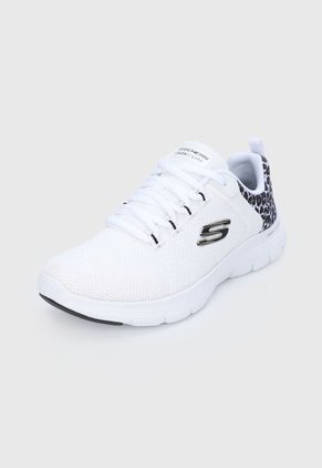 Tenis Running Blanco-Animal Print-Negro Skechers Flex Appeal 4.0 Wild Ballad