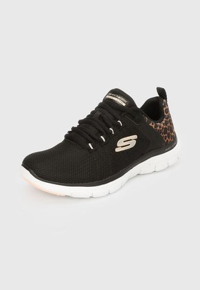 Tenis Running Negro-Animal Print-Blanco Skechers Flex Appeal 4.0 Wild Ballad