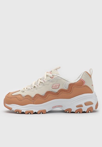 Tenis Lifestyle Beige-Nude-Blanco Skechers D'Lites-Get Wavy