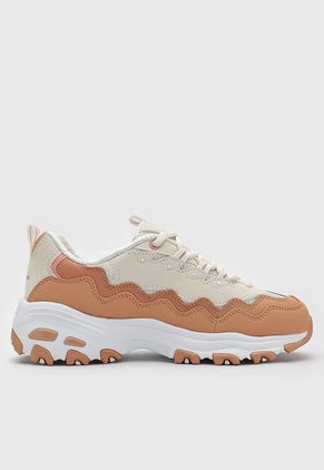 Tenis Lifestyle Beige-Nude-Blanco Skechers D'Lites-Get Wavy