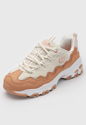 Tenis Lifestyle Beige-Nude-Blanco Skechers D'Lites-Get Wavy