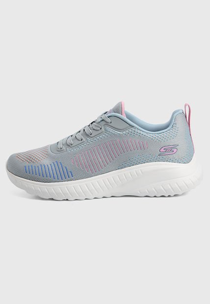 Tenis Training Gris-Blanco-Azul-Rosa Skechers BOBS Squad Chaos - Color Crush
