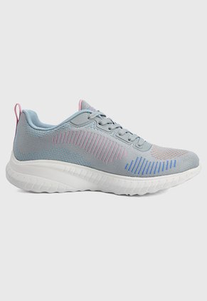 Tenis Training Gris-Blanco-Azul-Rosa Skechers BOBS Squad Chaos - Color Crush
