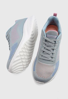 Tenis Training Gris-Blanco-Azul-Rosa Skechers BOBS Squad Chaos - Color Crush
