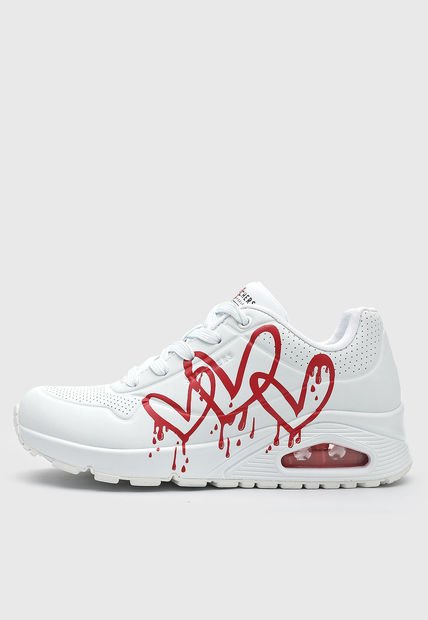 Tenis Lifestyle Blanco-Rojo Skechers Uno-Dripping In Love