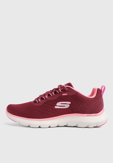Tenis Lifestyle Borgoña-Blanco-Rosa Neón SKECHERS Flex Appeal 5.0